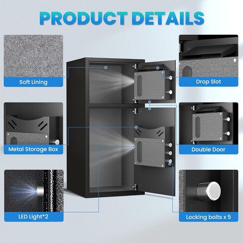 Large Double Door Safe Box Fireproof Waterproof, 7.0 Cu ft Security Safe with LED Light and Dual Alarm System, Home Safes Digital Keypad and Mute Function, Security Lock Box for Money and Valuables in Saudi Arabia