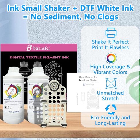 حبر DTF White ، حبر DTF Premium يمنع نقل حرارة الترسيب مباشرة إلى طباعة تي شيرت للأفلام لـ Epson Printhead L1800 I3200 XP600 البياض والتغطية العالية (2x1000ml حبر أبيض+شاكر) in Kuwait