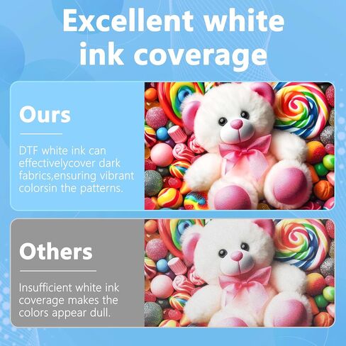 حبر DTF White ، حبر DTF Premium يمنع نقل حرارة الترسيب مباشرة إلى طباعة تي شيرت للأفلام لـ Epson Printhead L1800 I3200 XP600 البياض والتغطية العالية (2x1000ml حبر أبيض+شاكر) in Kuwait