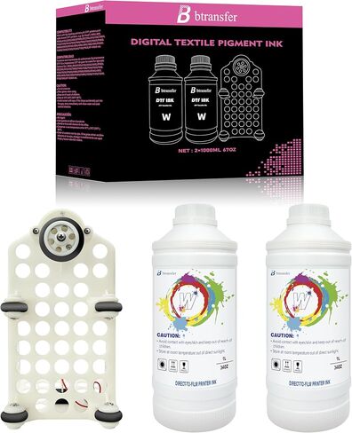 حبر DTF White ، حبر DTF Premium يمنع نقل حرارة الترسيب مباشرة إلى طباعة تي شيرت للأفلام لـ Epson Printhead L1800 I3200 XP600 البياض والتغطية العالية (2x1000ml حبر أبيض+شاكر) in Kuwait