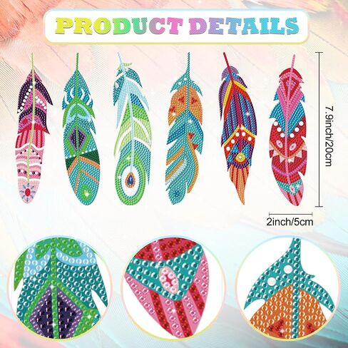 beinkmake 12pcs Colorful Feather Diamond DIY Painting Bookmarks DIY Rhinestones Bookmark with Crystal Pendant for Beginner Crafts in Saudi Arabia