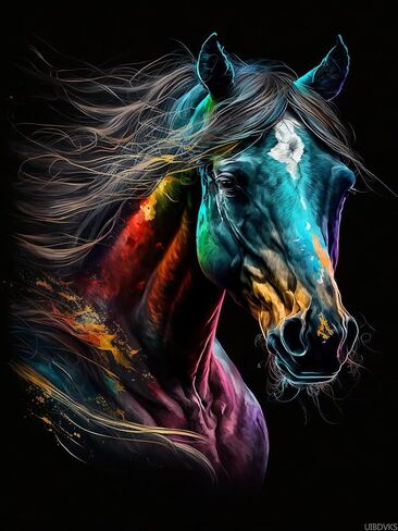 UIBDVKS 5D Diamond Painting Kits for Adults Colored Horses Gem Art, DIY Full Drill Wall Decor, Relaxing Craft Gift for Women Men 12x16 inch in Saudi Arabia
