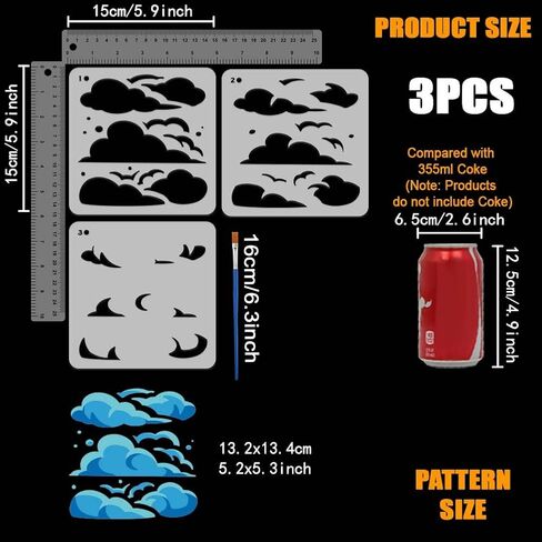 FINGERINSPIRE Layers Clouds Stencil with a Paint Brush 5.9x5.9inch Sky Clouds Nature Stencil Reusable Clouds Painting Stencil Nature Theme Clouds Drawing Stencil for Wall Tiles Floor Paper Furniture in Saudi Arabia