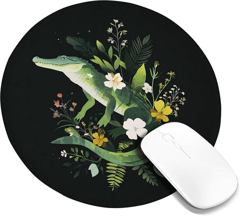 Tropical Green Alligator Floral Mouse Pad, Black Botanical Design, Rubber Non-Slip Washable Gaming Pad for Home and Office Use Square 8x10 Inch in Saudi Arabia