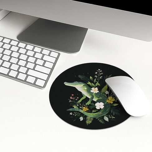 Tropical Green Alligator Floral Mouse Pad, Black Botanical Design, Rubber Non-Slip Washable Gaming Pad for Home and Office Use Square 8x10 Inch in Saudi Arabia