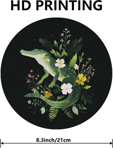 Tropical Green Alligator Floral Mouse Pad, Black Botanical Design, Rubber Non-Slip Washable Gaming Pad for Home and Office Use Square 8x10 Inch in Saudi Arabia