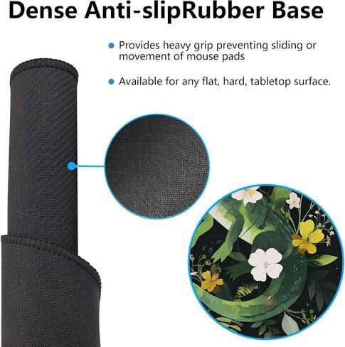Tropical Green Alligator Floral Mouse Pad, Black Botanical Design, Rubber Non-Slip Washable Gaming Pad for Home and Office Use Square 8x10 Inch in Saudi Arabia