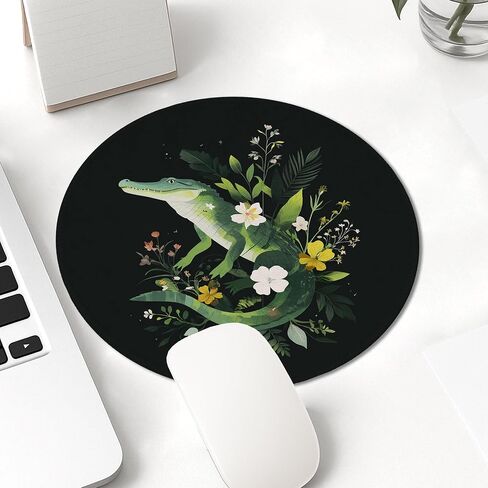 Tropical Green Alligator Floral Mouse Pad, Black Botanical Design, Rubber Non-Slip Washable Gaming Pad for Home and Office Use Square 8x10 Inch in Saudi Arabia