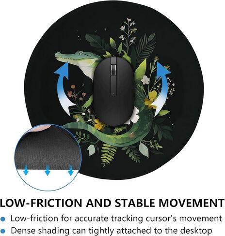 Tropical Green Alligator Floral Mouse Pad, Black Botanical Design, Rubber Non-Slip Washable Gaming Pad for Home and Office Use Square 8x10 Inch in Saudi Arabia