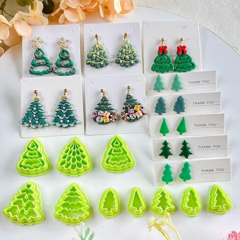 10pcs Christmas Tree Polymer Clay Cutter Sets, Clay Cutters for Clay Jewelry, Clay Cutters for Earrings Square, Polymer Clay Kit for DIY Tools Jewelry Earrings Making in Saudi Arabia