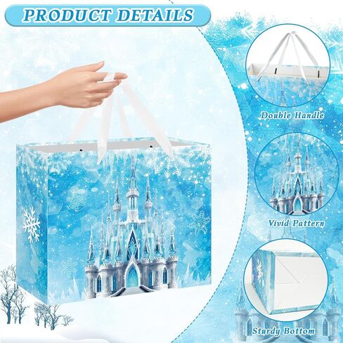 Large Snowflake Castle Birthday Gift Bag with Greeting Card and Tissue Paper Winter Birthday Party Favor Bags for Kids Girls Boys Birthday Christmas Winter Party Decorations(13 x 10.2 x 4.9 Inch) in Saudi Arabia