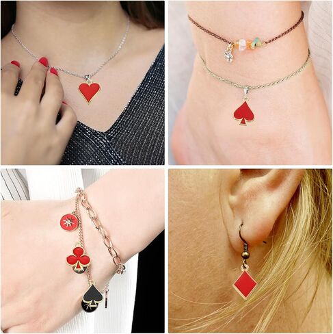 PATIKIL 50pcs Hearts Charm, Spades Bracelet Charm Pendants Poker Bulk Playing Cards Resin Alloy for Jewelry Making Bracelet in Saudi Arabia