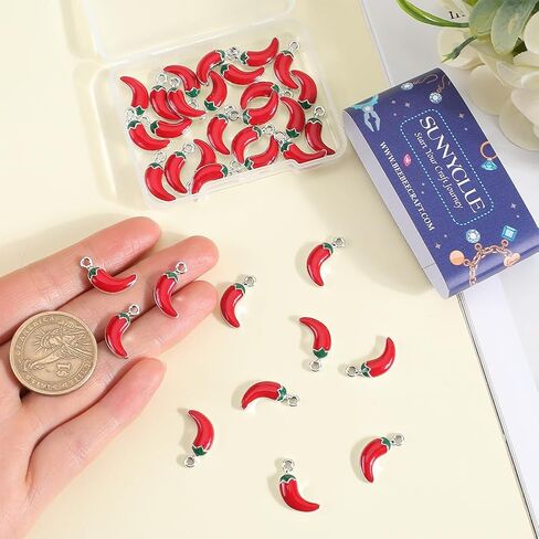 Sunnyclue 1 Box 40pcs Chili Pepper Charms Bulk Red Chili Charm Silver Alloy mayel Cinco de Mayo Meo Mexican Fiesta Chili Charms for Jewelry Making Charms Supplies Diy Crafts Neckleace Bricleace in Saudi Arabia