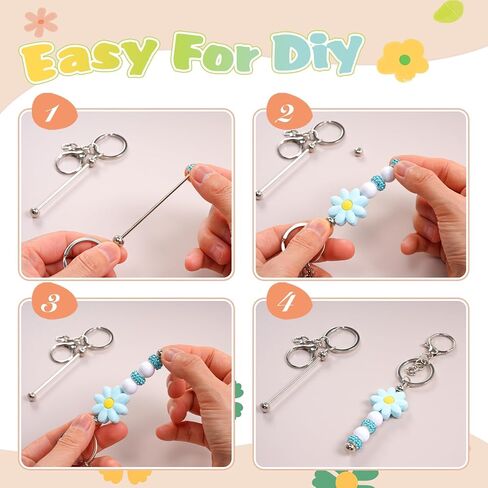 204 Pcs Beadable Keychain Making Kit, Including 24 Pcs Beadable Keychains Bars Blanks, Sunflower Silicone Beads, 60 Spacer Beads, 100 Acrylic Bead for DIY Crafts Jewelry Making Gift (Pink) in Kuwait