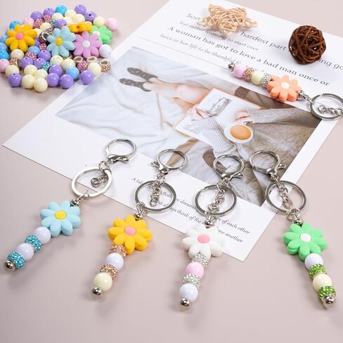 204 Pcs Beadable Keychain Making Kit, Including 24 Pcs Beadable Keychains Bars Blanks, Sunflower Silicone Beads, 60 Spacer Beads, 100 Acrylic Bead for DIY Crafts Jewelry Making Gift (Pink) in Kuwait