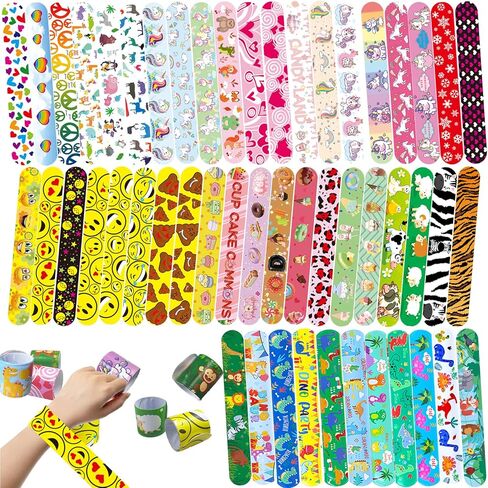 60 Pcs Slap Bracelets for Kids, Bulk Party Favors Wristbands with Animal, Friendship & Heart Designs, Classroom Prizes, Goodie Bag Fillers, Birthday Party Supplies, Carnival Rewards, Stocking Stuffers in Kuwait