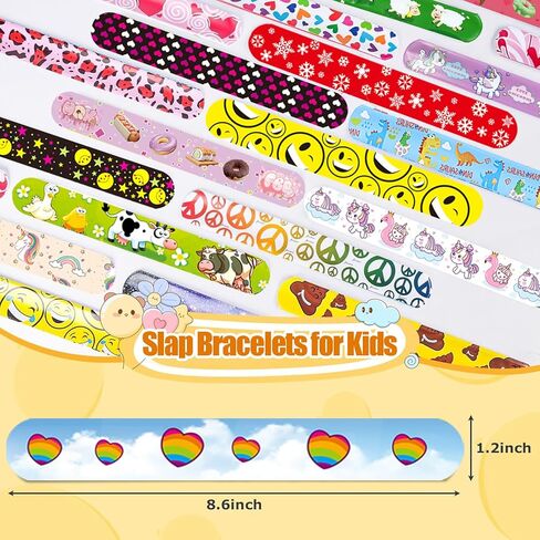 60 Pcs Slap Bracelets for Kids, Bulk Party Favors Wristbands with Animal, Friendship & Heart Designs, Classroom Prizes, Goodie Bag Fillers, Birthday Party Supplies, Carnival Rewards, Stocking Stuffers in Kuwait