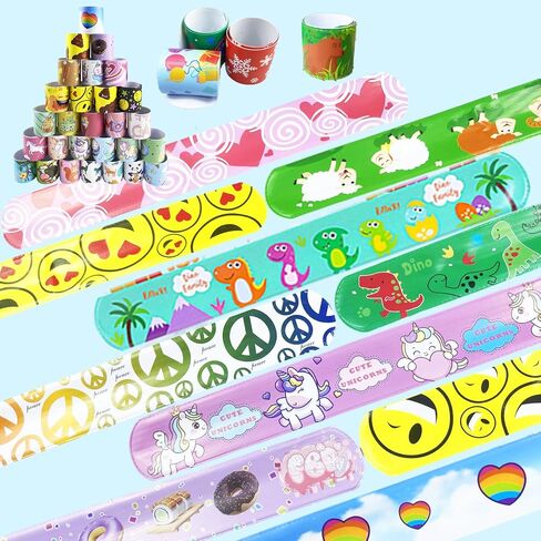 60 Pcs Slap Bracelets for Kids, Bulk Party Favors Wristbands with Animal, Friendship & Heart Designs, Classroom Prizes, Goodie Bag Fillers, Birthday Party Supplies, Carnival Rewards, Stocking Stuffers in Kuwait