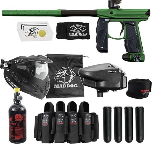 Maddog Empire Mini GS Full Auto Paintball Gun Marker w/ 48/3000 HPA Tank, Empire Halo Too Loader, Empire Helix Thermal Mask, Neck Protector, 4+3 Harness & (4) Pods Starter Package in Kuwait