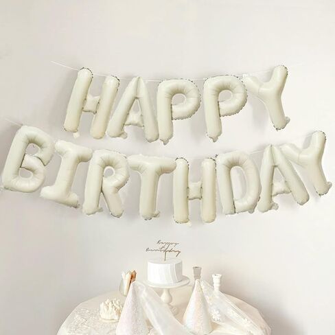 Cream White Happy Birthday Balloon Banner 16 Inch Mylar Foil Letters For Boys Girls Happy Birthday Party Decorations Supplies in Saudi Arabia