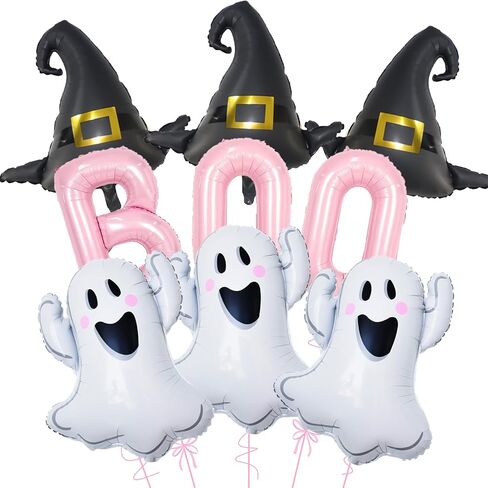 9pcs Halloween Ghost Witch Hat Boo Pallonons ، Pink Boo Foil Balloon لزخارف الحفلات الهالوين ، شبح دش الطفل in Kuwait