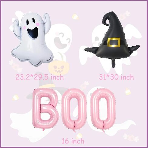9pcs Halloween Ghost Witch Hat Boo Pallonons ، Pink Boo Foil Balloon لزخارف الحفلات الهالوين ، شبح دش الطفل in Kuwait