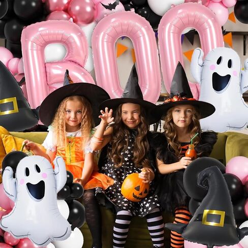 9pcs Halloween Ghost Witch Hat Boo Pallonons ، Pink Boo Foil Balloon لزخارف الحفلات الهالوين ، شبح دش الطفل in Kuwait