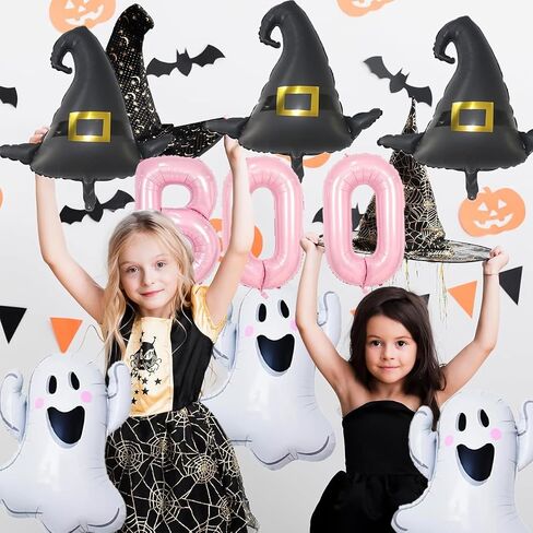 9pcs Halloween Ghost Witch Hat Boo Pallonons ، Pink Boo Foil Balloon لزخارف الحفلات الهالوين ، شبح دش الطفل in Kuwait