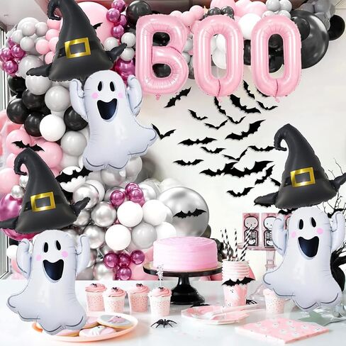9pcs Halloween Ghost Witch Hat Boo Pallonons ، Pink Boo Foil Balloon لزخارف الحفلات الهالوين ، شبح دش الطفل in Kuwait