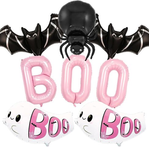 9Pcs Halloween Ghost Witch Hat Boo Balloons Set, Pink Boo Foil Balloon for Halloween Party Decorations, Ghost Baby Shower in Saudi Arabia