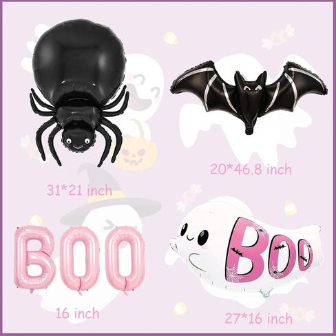 9Pcs Halloween Ghost Witch Hat Boo Balloons Set, Pink Boo Foil Balloon for Halloween Party Decorations, Ghost Baby Shower in Saudi Arabia