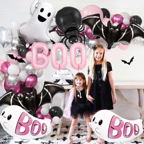 9Pcs Halloween Ghost Witch Hat Boo Balloons Set, Pink Boo Foil Balloon for Halloween Party Decorations, Ghost Baby Shower in Saudi Arabia