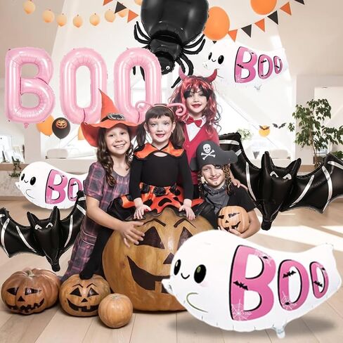 9Pcs Halloween Ghost Witch Hat Boo Balloons Set, Pink Boo Foil Balloon for Halloween Party Decorations, Ghost Baby Shower in Saudi Arabia