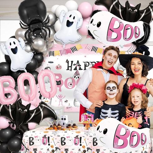 9Pcs Halloween Ghost Witch Hat Boo Balloons Set, Pink Boo Foil Balloon for Halloween Party Decorations, Ghost Baby Shower in Saudi Arabia