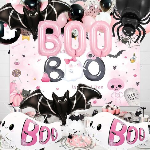 9Pcs Halloween Ghost Witch Hat Boo Balloons Set, Pink Boo Foil Balloon for Halloween Party Decorations, Ghost Baby Shower in Saudi Arabia