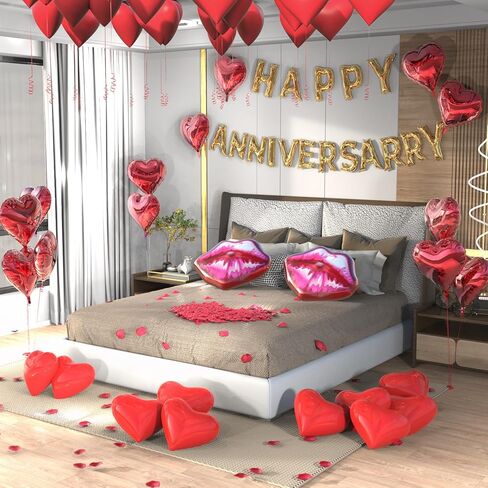 زخارف الذكرى السنوية ، لافتة الذكرى السعيدة ، بالونات القلب اللاتكس ، بالونات قلب احباط ، بتلات حريرية حمراء لحفلات الزفاف الرومانسية للعرائس الزفاف الحفلات العازبة in Kuwait