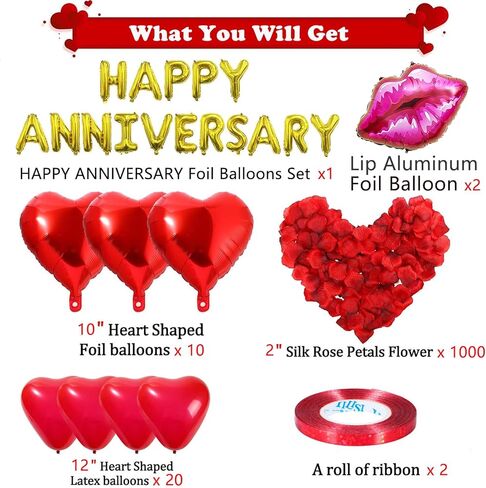 زخارف الذكرى السنوية ، لافتة الذكرى السعيدة ، بالونات القلب اللاتكس ، بالونات قلب احباط ، بتلات حريرية حمراء لحفلات الزفاف الرومانسية للعرائس الزفاف الحفلات العازبة in Kuwait