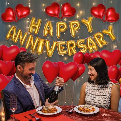 زخارف الذكرى السنوية ، لافتة الذكرى السعيدة ، بالونات القلب اللاتكس ، بالونات قلب احباط ، بتلات حريرية حمراء لحفلات الزفاف الرومانسية للعرائس الزفاف الحفلات العازبة in Kuwait