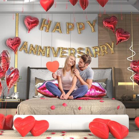 زخارف الذكرى السنوية ، لافتة الذكرى السعيدة ، بالونات القلب اللاتكس ، بالونات قلب احباط ، بتلات حريرية حمراء لحفلات الزفاف الرومانسية للعرائس الزفاف الحفلات العازبة in Kuwait