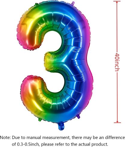 Rainbow Number 6 Balloon Number Foil Helium Balloons Self-Sealing Birthday Decorations Anniversary Party Décor 40inch Number（Rainbow6） in Saudi Arabia