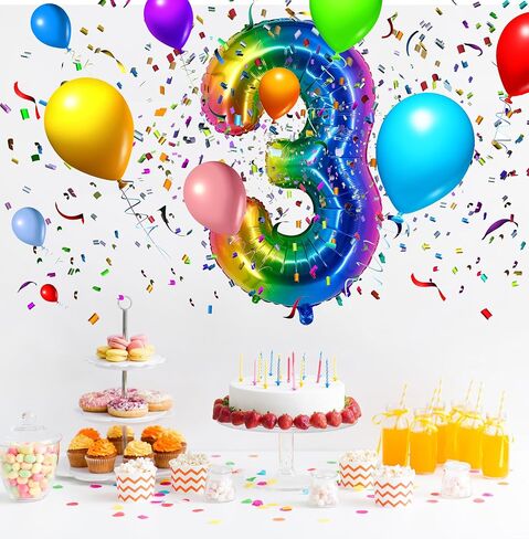 Rainbow Number 6 Balloon Number Foil Helium Balloons Self-Sealing Birthday Decorations Anniversary Party Décor 40inch Number（Rainbow6） in Saudi Arabia