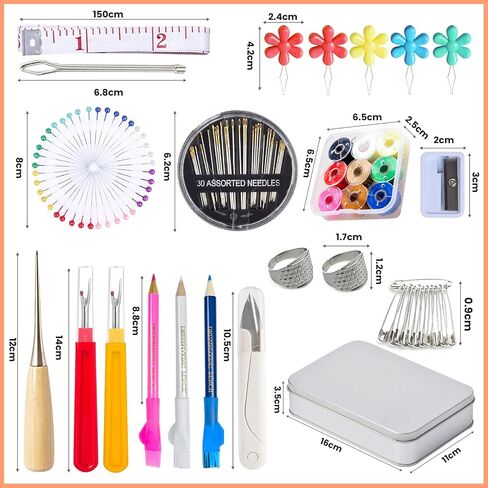 JANERAIN Sewing Tool Set Includes 2 Large Seam Ripper Sets, a Pair of Small Sewing Scissors, a Soft Measuring Tape, an awl, a Thimble, and 30 Needles, 9 Colors of Thread, a Tailor's Pen, and pins. in Saudi Arabia