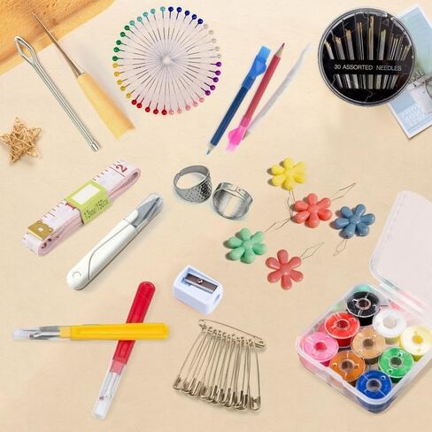 JANERAIN Sewing Tool Set Includes 2 Large Seam Ripper Sets, a Pair of Small Sewing Scissors, a Soft Measuring Tape, an awl, a Thimble, and 30 Needles, 9 Colors of Thread, a Tailor's Pen, and pins. in Saudi Arabia