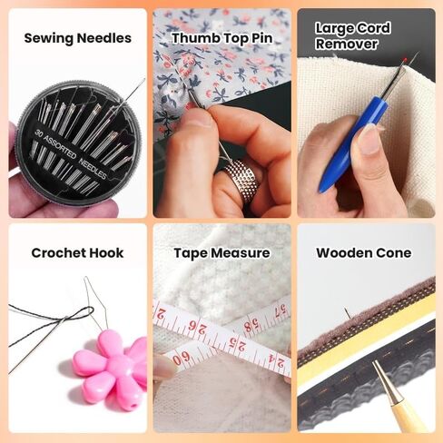 JANERAIN Sewing Tool Set Includes 2 Large Seam Ripper Sets, a Pair of Small Sewing Scissors, a Soft Measuring Tape, an awl, a Thimble, and 30 Needles, 9 Colors of Thread, a Tailor's Pen, and pins. in Saudi Arabia
