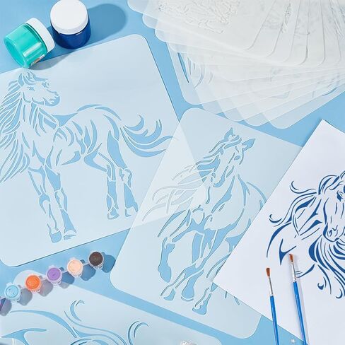 FINGERINSPIRE 15 Pcs Horse Painting Stencil Set 8.3x11.7" 11.8x11.8" Prince Charming Stallion Black Horse Horseshoe Running Horse Zebra Horse Herd Horse Couple Fine Horse Spraying Big Template in Saudi Arabia