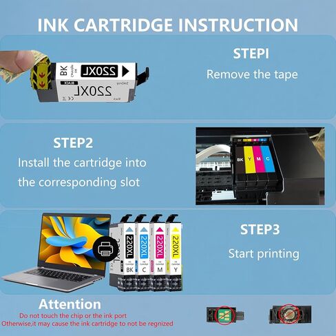220XL Remanufactured Ink Cartridges Replacement for Epson 220 220XL T220XL Ink Cartridges use for Workforce WF-2630 WF-2650 WF-2660 WF-2750 WF-2760 XP-420 XP-320 Printer (4pack) in Saudi Arabia