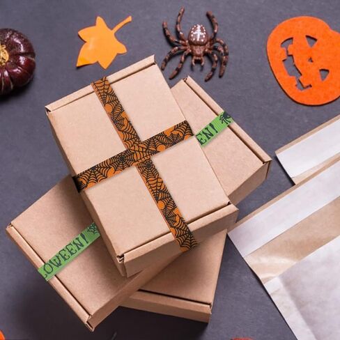 4 لفات 20 ياردة أشرطة Grosgrain - Halloween Pumpkin Printed ، Spider Web Satin ، Orange Black Strip in Kuwait