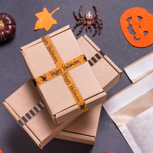 4 لفات 20 ياردة أشرطة Grosgrain - Halloween Pumpkin Printed ، Spider Web Satin ، Orange Black Strip in Kuwait