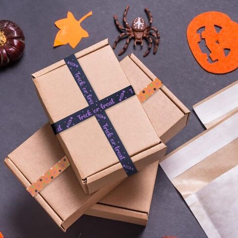 4 لفات 20 ياردة أشرطة Grosgrain - Halloween Pumpkin Printed ، Spider Web Satin ، Orange Black Strip in Kuwait