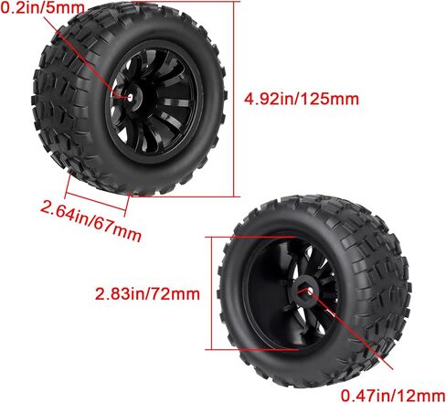 HobbyPark PreGlued Mounted 12mm Hex Hubs RC Truck Tires and Wheels 2.8 Tires with Foam Inserts for Traxxas Rustler Stampede Hoss 4x4 Redcat RC Monster Truck Set of 4 (128x67mm(HxW)) in Kuwait